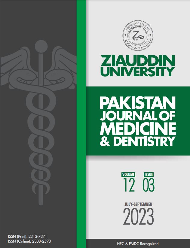 					View Vol. 12 No. 3 (2023): Pakistan Journal of Medicine and Dentistry. July- September
				