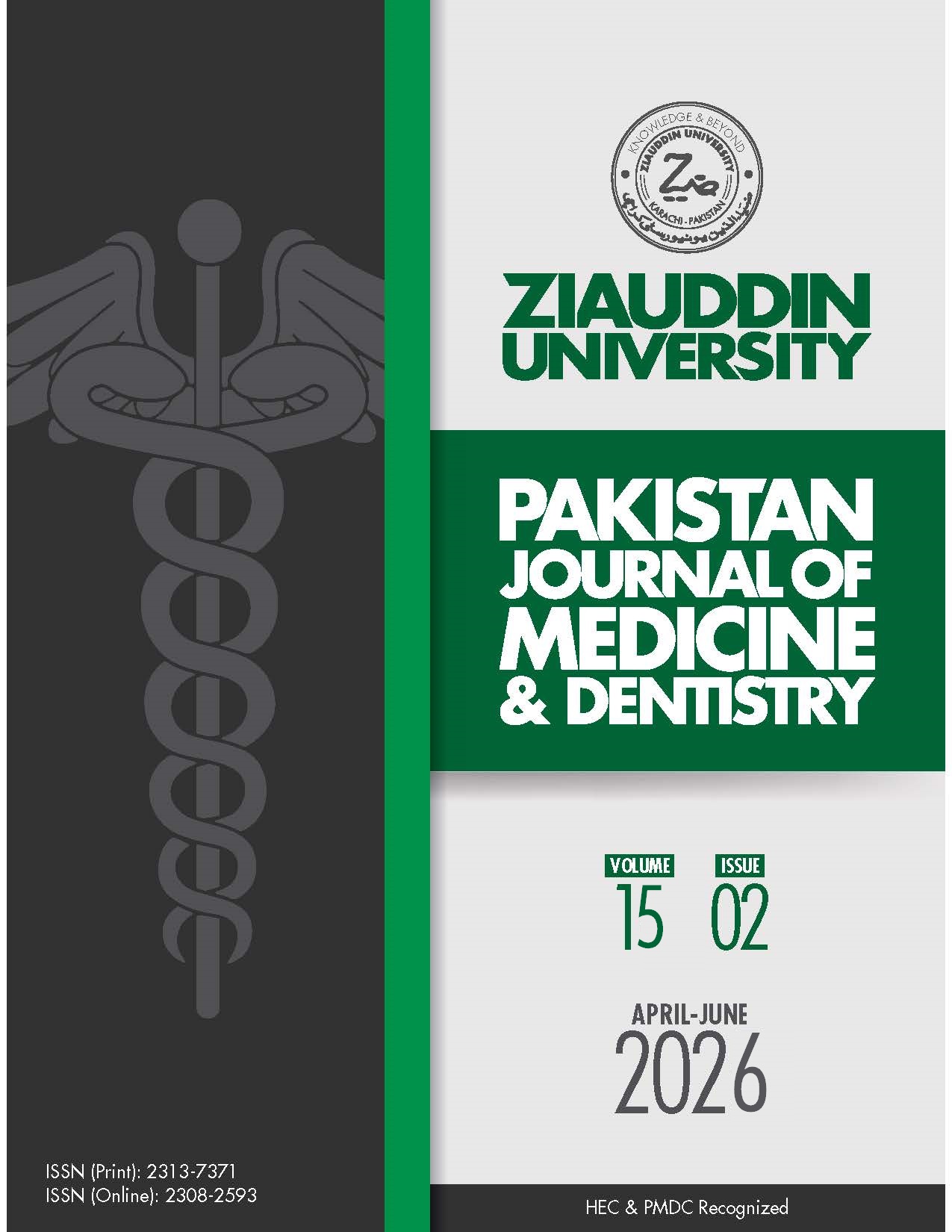 					View Vol. 15 No. 2 (2026): Pakistan Journal of Medicine and Dentistry
				